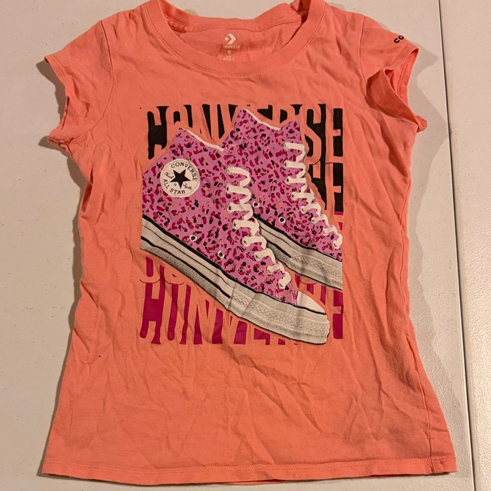Converse Coral Tee with Pink Leopard High-Top Graphic